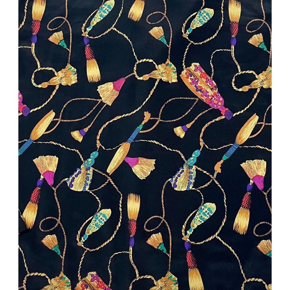 (VTG) CHRISTIE & JILL • Black Tassel Print Long Sleeve Blouse, 8 - Picture 13 of 15